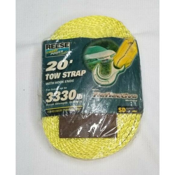 Reese Carry Power 2"x20' Reflective Super Duty Recovery Tow Strap With Hook Ends - Picture 1 of 3
